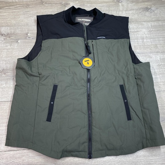 TRUEWERK Vest Mens 3XL Green Quilted Padded Insulated Full Zip S4 HAUN VEST
